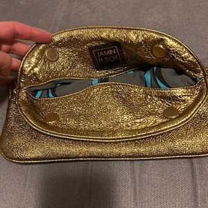 Jamin Puech Gold Magnetic Foldover Leather Clutch